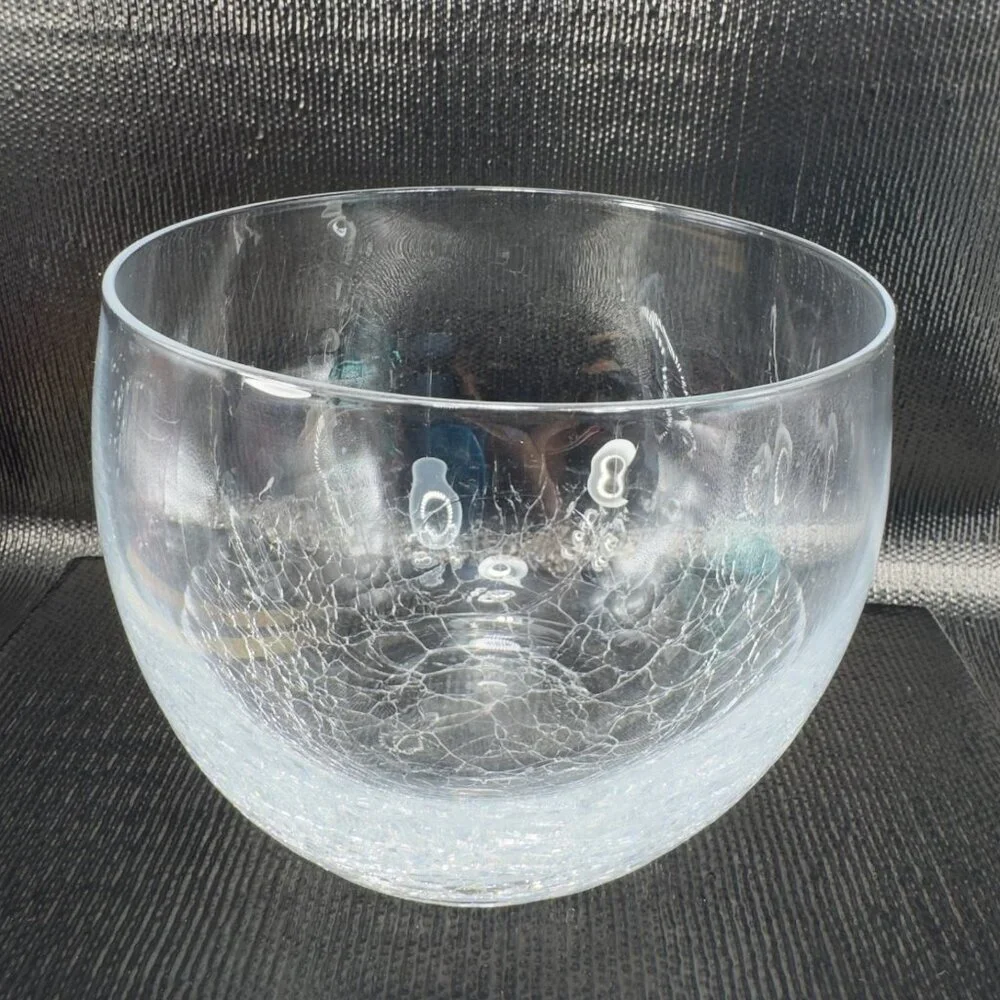 Pier 1 Glass Crackle Bottom Clear Glass Bowl Dish‎ Votive Candle Holder 5inch W